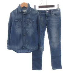ディーゼル DIESEL 2点 セット ウエスタンシャツ 長袖 ジーンズ デニム ジップフライ 青 ブルー 6