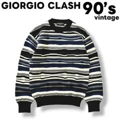 【日本製】 90s ヴィンテージ ジョルジオクラッシュ GIORGIO CLASH 3Dニット M 総柄 ネイビー