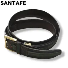 サンタフェ SANTAFE 本革 レザー ベルト 型押し コンビカラー バイカラー 刺繍 ロゴ シルバーバックル ネイビー x グリーン x ブラック 服飾 小物 アクセサリー メンズ