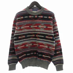 ペンドルトン PENDLETON ヴィンテージ 70s ニット セーター クルーネック 長袖 総柄 ネイティブ柄 M グレー 赤 レッド USA製 ☆AA★