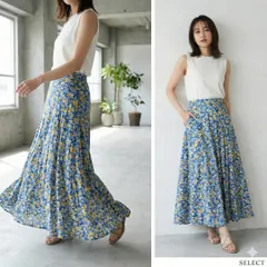 ZARA ザラ【M】ロングスカート ミモレ丈スカート 青 黄 小花柄 きれいめ