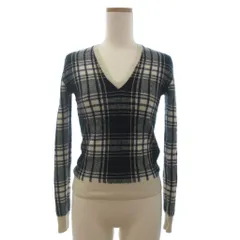 ラルフローレン RALPH LAUREN ニット セーター 長袖 Vネック カシミヤ チェック 白 緑 グリーン ホワイト M ■FF