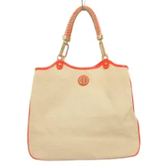 トリーバーチ TORY BURCH トートバッグ 腕がけ キャンバス ロゴ オレンジ ベージュ 鞄 ☆AA★ ■FF