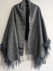 フェイクファー付ストールマフラーグレー