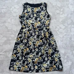 ロペピクニック 花柄 ノースリーブ フレアワンピース 38（M）ネイビー×イエロー