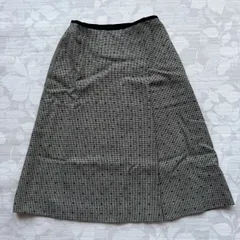 OZOC オゾック 千鳥格子×ハートドット柄 ウール100% ミディ丈スカート 38