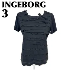 極美品 INGEBORG 半袖ブラウスカットソー 肩リボン 9号 ブラックフリル