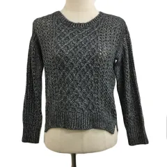 インディヴィ INDIVI セーター ニット プルオーバー クルーネック 透かし編み ケーブル編み メランジ 長袖 38 グレー