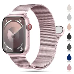 コンパチブル アップルウォッチ バンド 38mm 40mm 41mm 42mm 44mm 45mm 46mm 49mm コンパチブル Apple Watch バンド ステンレス留め金製 男女兼用 長さ調節 強力な磁 通気 メッシュ ベルト コンパチブル App