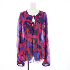 イザベルマラン ISABEL MARANT タグ付き 2022年製 AMETISSA TOP ブラウス プルオーバー 長袖 総柄 リボン 絹 シルク100％ シアー 36 S ピンク パープル 紫 /KH ■GY21