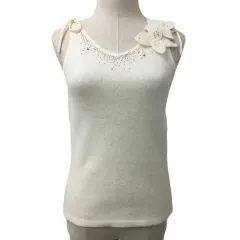 エフデ ef-de セーター ニット プルオーバー ウール アンゴラ混 リボン ビーズ ビジュ― ノースリーブ 9 白 ホワイト