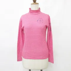 キャロウェイ CALLAWAY ゴルフ スポーツウエア シャツ 長袖 ハイネック ボーダー プリント ピンク 白 ホワイト S