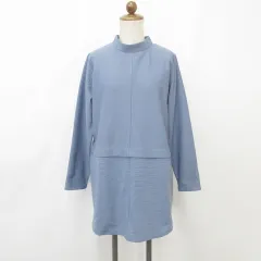 ハルメク チュニック ワンピース 長袖 ハイネック ストレッチ 青 ブルー M