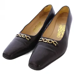 サルヴァトーレフェラガモ Salvatore Ferragamo ガンチーニ パンプス ミドルヒール スクエアトゥ レザー 6.5 C 黒 /BM ■MU