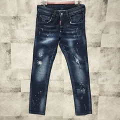 DSQUARED2 ディースクエアード　Classic Kenny Twist Jeans　ダメージ加工 ペイント加工 スキニー デニムパンツ　42サイズ Sサイズ相当　インディゴ　赤パッチ　ボタンフライ