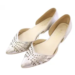 ルタロン Le Talon パンプス ポインテッドトゥ ローヒール フェイクレザー カットワーク シルバーカラー /BB ■MU