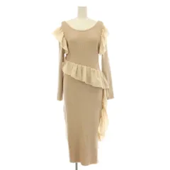 ハーリップトゥ Her lip to ニットワンピース タイト ロング マキシ フリル M ベージュ 長袖 1211205036 /KU