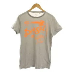 ディーゼル DIESEL Tシャツ カットソー 半袖 M グレー オレンジ ロゴプリント /YM