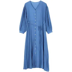 [神戸レタス] 楊柳フレアロングガウン [C5324] フリー ブルー