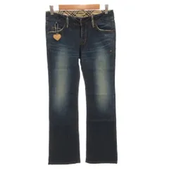 バーバリーブルーレーベル BURBERRY BLUE LABEL デニムパンツ ジーンズ 24 インディゴブルー ウォッシュ加工 ノバチェック裏地 ハートチャーム付き /FF ■GY14