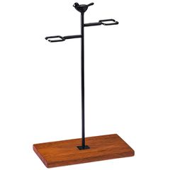 ワイングラスホルダー 自立型 ダブルグラス収納ラック 高さ39cm 木製ベース付き 幅21cm 卓上 おしゃれ 金属製 キッチン・ダイニング・バー用 (ブラック) [ブラック]