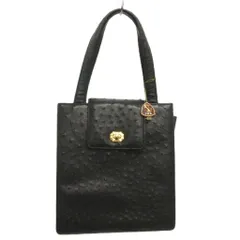 JRA認定 オーストリッチ ハンドバッグ スクエア レザー 黒 ブラック 鞄