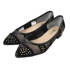 ダイアナ DIANA フラットパンプス バレエシューズ スタッズ スエード 23 黒 ブラック レディース