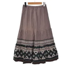 レリアン Leilian ひざ丈 フレアスカート ウエストゴム 裾柄 7 チャコール 白 黒 緑 AV-0902070