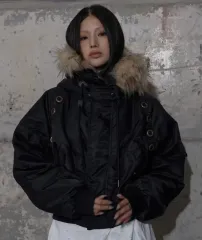 (新品 当日発送) ファンシークラブ エンブロイダリー ファー MA-1 black