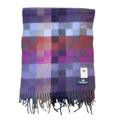 アクアスキュータム AQUASCUTUM 美品 チェック マフラー ストール ウール アンゴラ混 フリンジ パープル レッド グレー マルチカラー