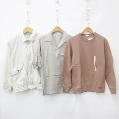 ジーユー GU ブルゾン ジャケット シャツ トレーナー 3枚セット 長袖 半袖 ジップアップ オープンカラー ベージュ グレー 茶 ブラウン S