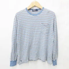 ポロ バイ ラルフローレン Polo by Ralph Lauren Tシャツ ロンT 長袖 丸首 ロゴ 綿 ボーダー 青 白 ブルー ホワイト M