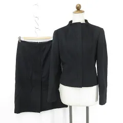 タラジャーモン  TARA JARMON セットアップ スーツ ノーカラージャケット スカート ひざ丈 ジップアップ ウール 黒 ブラック 38 36
