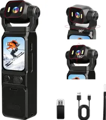 4Kアクションカメラ Vlogビデオカメラ ボディカメラ6軸 手ブレ補正 1.69インチタッチモニター 回転レンズ 160度広角小型 WiFi スマホ連携 バッテリー寿命5時間 縮時撮影 早い動きの撮影 循環録画 夜間録画 軽量 スポーツカメラ