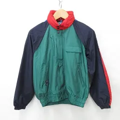 フィラ FILA ジャケット ジャンバー ジップアップ スタンドカラー フード バイカラー 刺繍 ナイロン 紺 緑 赤 青 ネイビー グリーン レッド ブルー 