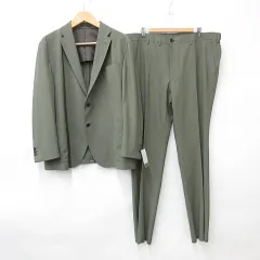 スーツ セットアップ テーラードジャケット スラックス シングル 背抜き ストレート 脇ゴム 大きいサイズ 緑 グリーン 3L 110 サンプル品