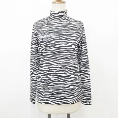 パーリーゲイツ PEARLY GATES ゴルフ スポーツウエア シャツ 長袖 ハイネック 総柄 ゼブラ柄 厚手 濃紺 白 ホワイト ネイビー 黒 ブラック 1