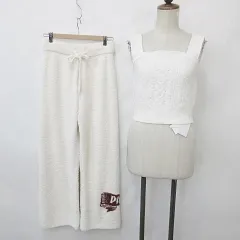 ジェラートピケ gelato pique ルームウェア 部屋着 ナイトウェア アランビスチェ ジャガード ロング パンツ 2枚セット ロゴ オフホワイト F