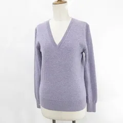 セオリー Theory ニット セーター Vネック 長袖 カシミヤ パープル 紫  S