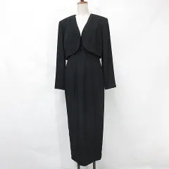 LIZ claiborne ワンピース スーツ ジャケット ボレロ 長袖 ノーカラー 刺繍 ロング マキシ丈 ノースリーブ ブラック 黒 10