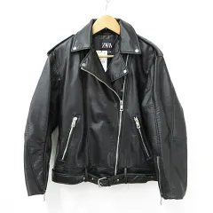 ザラ ZARA ライダースジャケット ダブル ジップアップ 黒 ブラック L