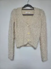 アイボリー ブークレ ファー ニット カーディガン