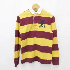 ラルフローレン ラグビー RALPH LAUREN RUGBY ポロシャツ ラガーシャツ 長袖 比翼仕立て ボーダー 綿 イエロー ボルドー ホワイト 黄色 紫 白 S