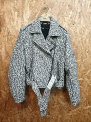ZARA ツイード ライダース ジャケット (Mサイズ) グレー ヒョウ柄 新品