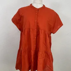 レディース コットンワンピース オレンジ 前開き 半袖 M〜L ティアード　20251223-0016