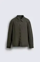 M) ザラ 25fw ウォッシュ リラックスフィット オーバーサイズシャツ DARK KHAKI 3715 511