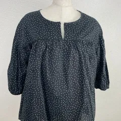 earth music&ecology ドット柄 ブラウス F ブラック 五分袖 ギャザー 綿100%　20251225-0006