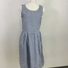 UNIQLO × INES DE LA FRESSANGE ギンガムチェック ノースリーブワンピース S 麻混 フレア　20251222-0021