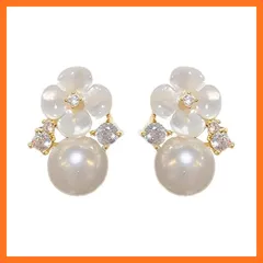 【新品】 桜 ピアス レディース 人気 18金 最高級ジルコニア 18K ゴールド人気 天然貝パール ピアス 安心の 金属アレルギー対応 ギフト 専用ボックス付き (NO.2)