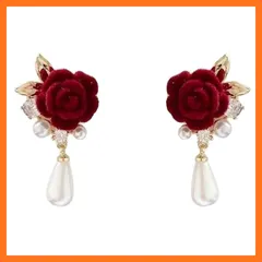 【新品】 AREUM 薔薇ピアス パール CZダイヤ 垂れ下がり ゴールド ゆらゆら トレンド 存在感あり ジュエリー 0